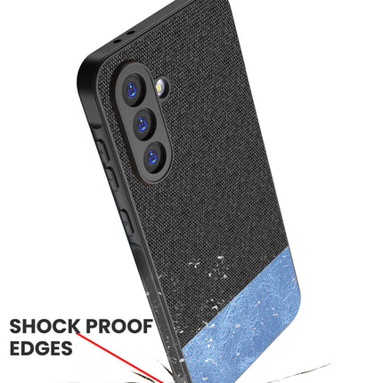 Kapa Soft Fabric & Leather Hybrid Protective Back Cover for Samsung Galaxy A16 | Shockproof Slim Hard Anti Slip Back Case (Black,Blue) - Mobizang