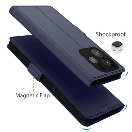 Kapa Noble Slim Magnetic Leather Flip Case Cover for Redmi Note 14 (5G) | Card Holder Stand Flip Wallet Case (Blue)
