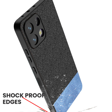 Kapa Soft Fabric & Leather Hybrid Protective Back Cover for Oppo K13 5G | Shockproof Slim Hard Anti Slip Back Case (Black,Blue) - Mobizang