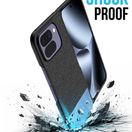 Kapa Soft Fabric & Leather Hybrid Protective Back Cover for Google Pixel 10 PRO FOLD | Shockproof Slim Hard Anti Slip Back Case (Black,Blue) - Mobizang