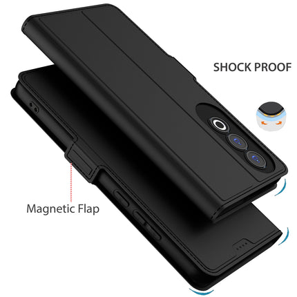 Kapa Noble Slim Magnetic Leather Flip Case Cover for OnePlus Nord CE 4 | Card Holder Stand Flip Wallet Case (Black)