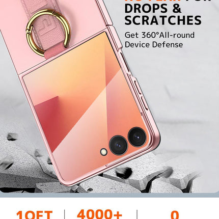 Kapa Shockproof Band Protective Back Cover for Flip7 / Z Flip 7 | Wrist Strap Ring Kickstand Inbuilt Screen Tempered Glass Case (Pink)