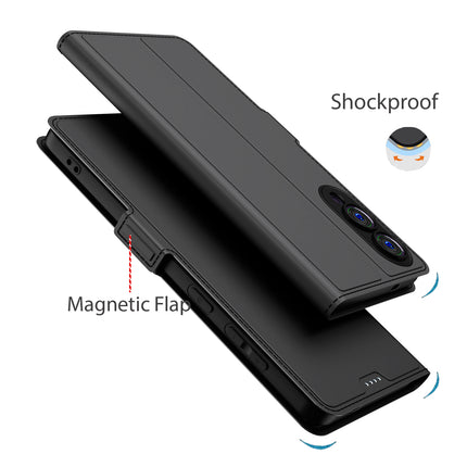 Kapa Noble Slim Magnetic Leather Flip Case Cover for Samsung Galaxy S25 Edge | Card Holder Stand Flip Wallet Case (Black)