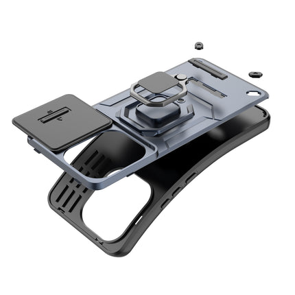 Kapa Armor Slider Back Cover for Vivo V60 / V60e / Vivo T4 Pro 5G | Inbuilt Ring + Camera Slider Shockproof Lens Protection Bumper Back Case (Blue) - Mobizang