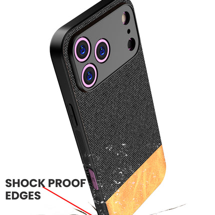 Kapa Soft Fabric & Leather Hybrid Protective Back Cover for Apple iPhone 17 Pro Max | Shockproof Slim Hard Anti Slip Back Case (Black,Brown)