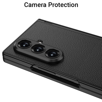 Kapa Leather Case with Stand and Hinge Protection Back Cover for Samsung Galaxy Z Fold7 / Fold 7 | Ultra Thin Full Body Protection Hard Cover (Black)