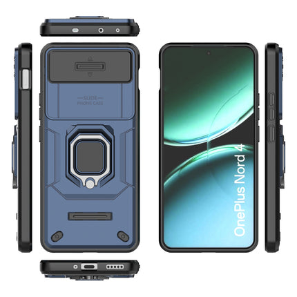 Kapa Armor Slider Back Cover for OnePlus Nord 4 | Inbuilt Ring + Camera Slider Shockproof Lens Protection Bumper Back Case (Blue)