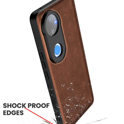 Kapa Tux Leather Back Cover for Vivo V50 5G | Slim Shockproof Camera Protection Bumper Case (Brown)