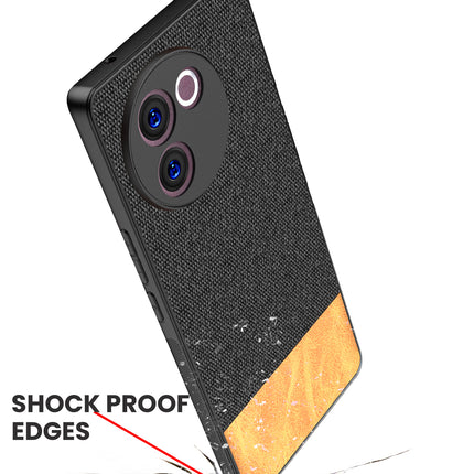 Kapa Soft Fabric & Leather Hybrid Protective Back Cover for Vivo V30E (5G) | Shockproof Slim Hard Anti Slip Back Case (Black,Brown)