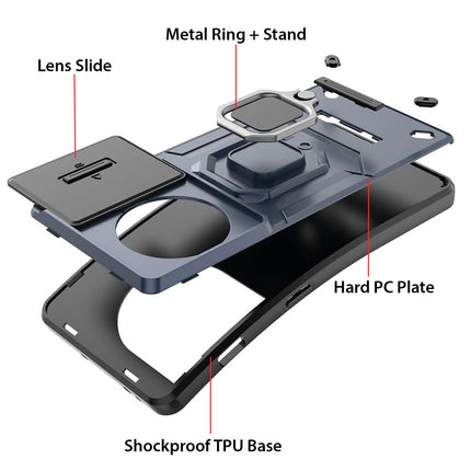 Kapa Armor Slider Back Cover for OnePlus 11R | Inbuilt Ring + Camera Slider Shockproof Lens Protection Bumper Back Case (Blue)