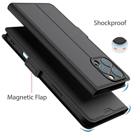 Kapa Noble Slim Magnetic Leather Flip Case Cover for Apple iPhone 16 Pro | Card Holder Stand Flip Wallet Case (Black)