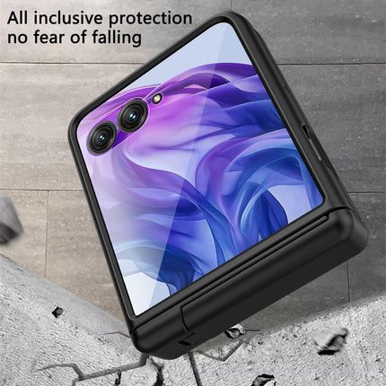 Kapa Textured Grip with Stand Hinge Protection Back Cover for Moto Razr 60 Ultra | with [Inbuilt Glass] Full Body Shockproof Hard Back Case (Black)