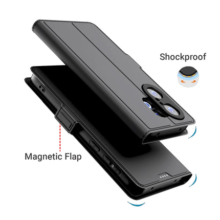 Kapa Noble Slim Magnetic Leather Flip Case Cover for Vivo X200 FE 5G | Card Holder Stand Flip Wallet Case (Black) - Mobizang