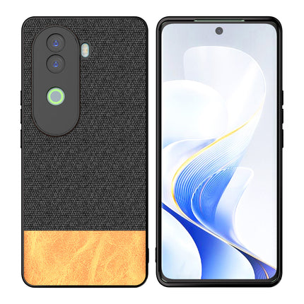 Kapa Soft Fabric & Leather Hybrid Protective Back Cover for Vivo V40E / iQOO Z9S | Shockproof Slim Hard Anti Slip Back Case (Black,Brown)