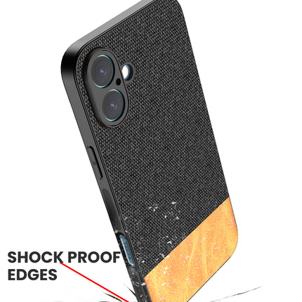 Kapa Soft Fabric & Leather Hybrid Protective Back Cover for Apple iPhone 16 Plus | Shockproof Slim Hard Anti Slip Back Case (Black,Brown)