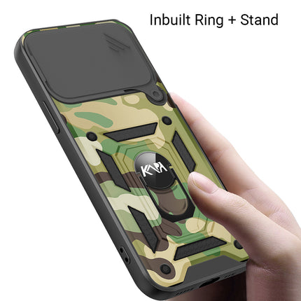 Kapa Tank Back Cover for Apple iPhone 17 Pro | Inbuilt Ring + Slider Shockproof Lens Protection Bumper Back Case (Green)