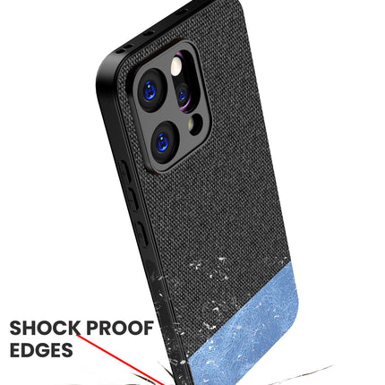 Kapa Soft Fabric & Leather Hybrid Protective Back Cover for Oppo Reno 14 5G | Shockproof Slim Hard Anti Slip Back Case (Black,Blue) - Mobizang