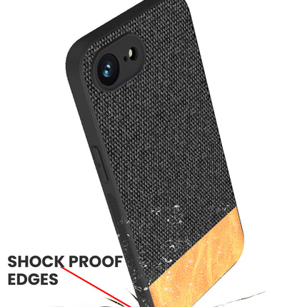Kapa Soft Fabric & Leather Hybrid Protective Back Cover for Apple iPhone 16E | Shockproof Slim Hard Anti Slip Back Case (Black,Brown) - Mobizang