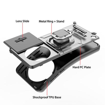 Kapa Armor Slider Back Cover for OnePlus 13 | Inbuilt Ring + Camera Slider Shockproof Lens Protection Bumper Back Case (Grey) - Mobizang