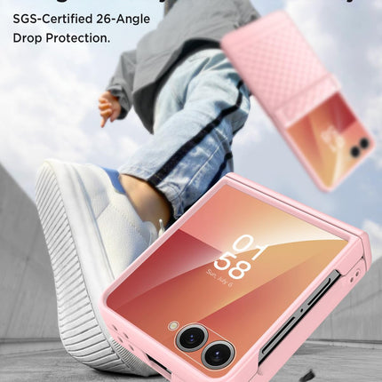 Kapa Geometric Hinge Protection Back Cover for Samsung Galaxy Z Flip7 / Flip 7 | with [Inbuilt Glass] Full Body Shockproof Hard Back Case (Pink)