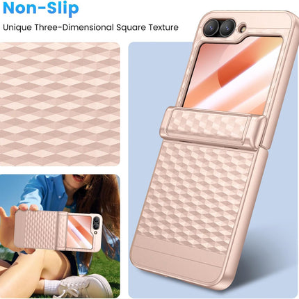 Kapa Geometric Hinge Protection Back Cover for Samsung Galaxy Z Flip5 / Flip 5 | with [Inbuilt Glass] Full Body Shockproof Hard Back Case (Golden)
