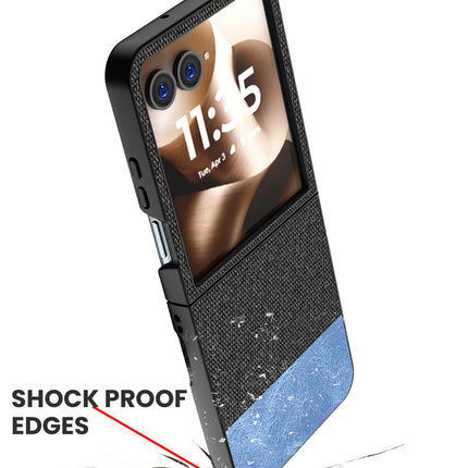 Kapa Soft Fabric & Leather Hybrid Protective Back Cover for Moto Razr 60 Ultra | Shockproof Slim Hard Anti Slip Back Case (Black,Blue)