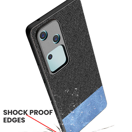 Kapa Soft Fabric & Leather Hybrid Protective Back Cover for Vivo V30 (5G) | Shockproof Slim Hard Anti Slip Back Case (Black,Blue) - Mobizang