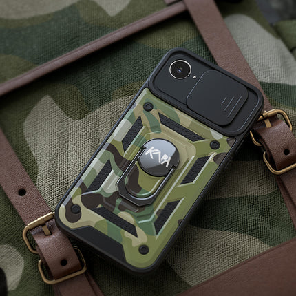 Kapa Tank Back Cover for Apple iPhone 16E | Inbuilt Ring + Slider Shockproof Lens Protection Bumper Back Case (Green) - Mobizang