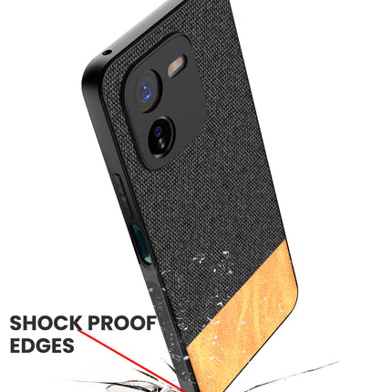 Kapa Soft Fabric & Leather Hybrid Protective Back Cover for IQOO Z9X | Shockproof Slim Hard Anti Slip Back Case (Black,Brown)