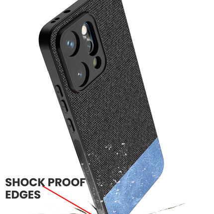 Kapa Soft Fabric & Leather Hybrid Protective Back Cover for Oppo Reno 14 PRO 5G | Shockproof Slim Hard Anti Slip Back Case (Black,Blue)