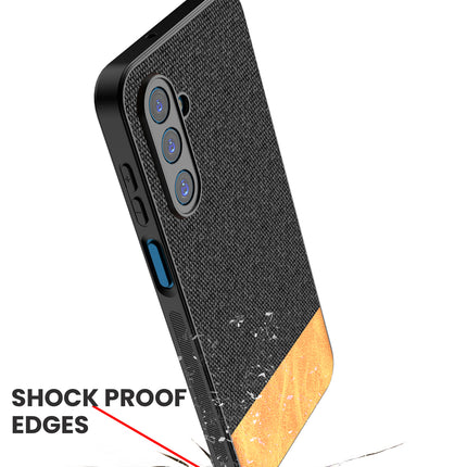 Kapa Soft Fabric & Leather Hybrid Protective Back Cover for Samsung Galaxy M36 / F36 5G | Shockproof Slim Hard Anti Slip Back Case (Black,Brown)