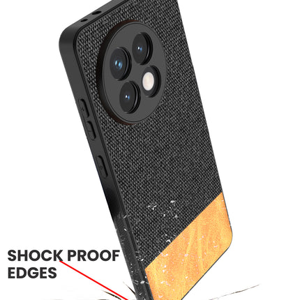 Kapa Soft Fabric & Leather Hybrid Protective Back Cover for OnePlus 13R | Shockproof Slim Hard Anti Slip Back Case (Black,Brown)
