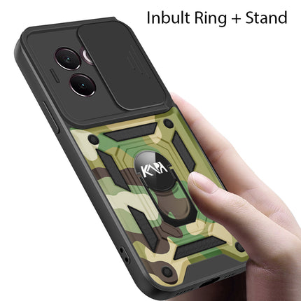Kapa Tank Back Cover for Vivo V30E (5G) | Inbuilt Ring + Slider Shockproof Lens Protection Bumper Back Case (Green)