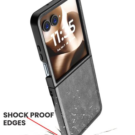 Kapa Tux Leather Back Cover for Moto Razr 60 Ultra | Slim Shockproof Camera Protection Bumper Case (Grey) - Mobizang