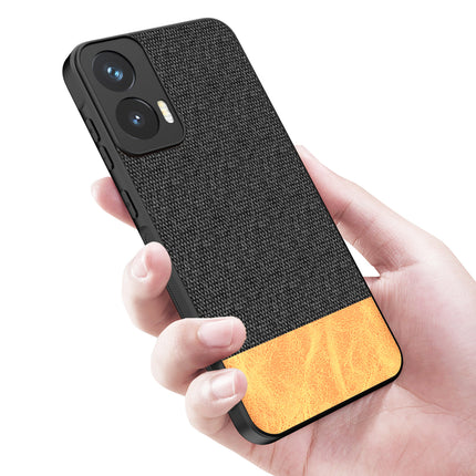 Kapa Soft Fabric & Leather Hybrid Protective Back Cover for Moto G35 | Shockproof Slim Hard Anti Slip Back Case (Black,Brown)