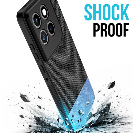 Kapa Soft Fabric & Leather Hybrid Protective Back Cover for Moto Edge 70 | Shockproof Slim Hard Anti Slip Back Case (Black,Blue)