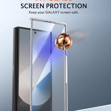 Kapa Textured Grip S Pen Holder Hinge Protection Back Cover for Samsung Galaxy Z Fold6 / Fold 6 | with Inbuilt Glass , Kickstand & S Pen Slot Case (Silver)
