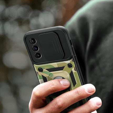 Kapa Tank Back Cover for Samsung Galaxy S24 Ultra | Inbuilt Ring + Slider Shockproof Lens Protection Bumper Back Case (Green)