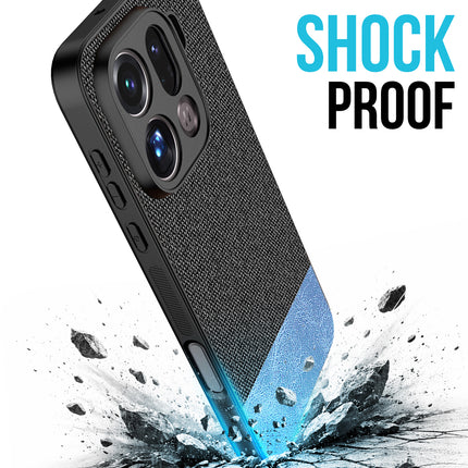 Kapa Soft Fabric & Leather Hybrid Protective Back Cover for Oppo Find X9 Pro | Shockproof Slim Hard Anti Slip Back Case (Black,Blue) - Mobizang