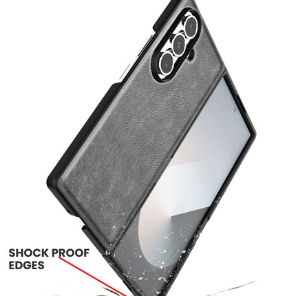 Kapa Tux Leather Back Cover for Samsung Galaxy Z Fold 7 | Slim Shockproof Camera Protection Bumper Case (Grey) - Mobizang