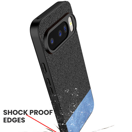 Kapa Soft Fabric & Leather Hybrid Protective Back Cover for Google Pixel 10 | Shockproof Slim Hard Anti Slip Back Case (Black,Blue)