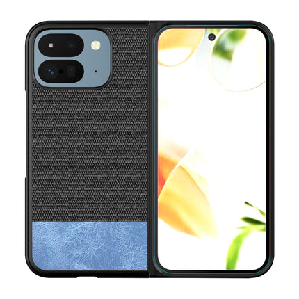 Kapa Soft Fabric & Leather Hybrid Protective Back Cover for Google Pixel 9 Pro Fold | Shockproof Slim Hard Anti Slip Back Case (Black,Blue) - Mobizang