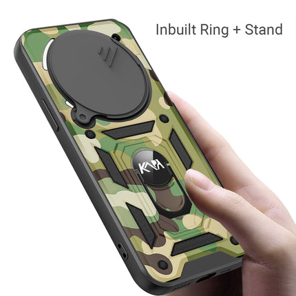 Kapa Tank Back Cover for Nothing Phone 3A Pro | Inbuilt Ring + Slider Shockproof Lens Protection Bumper Back Case (Green) - Mobizang