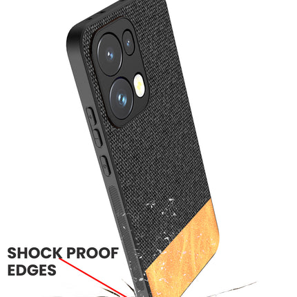 Kapa Soft Fabric & Leather Hybrid Protective Back Cover for Oppo Reno 13 Pro | Shockproof Slim Hard Anti Slip Back Case (Black,Brown)