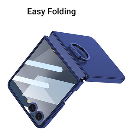 Kapa Ultra Thin PC + D Ring Back Case for Samsung Galaxy Flip7 / Z Flip 7 |with [Inbuilt Glass] Shockproof Slim Hard Protective Cover (Blue)