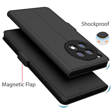 Kapa Noble Slim Magnetic Leather Flip Case Cover for OnePlus 12R | Card Holder Stand Flip Wallet Case (Black) - Mobizang