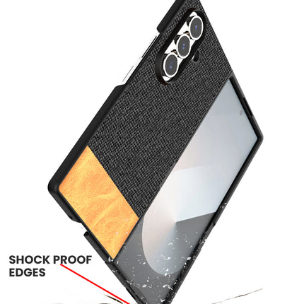 Kapa Soft Fabric & Leather Hybrid Protective Back Cover for Samsung Galaxy Z Fold 7 | Shockproof Slim Hard Anti Slip Back Case (Black,Brown) - Mobizang