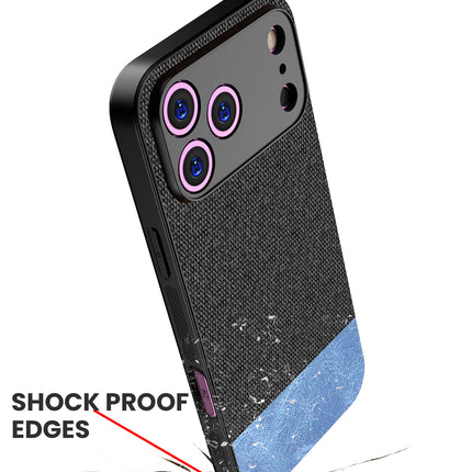 Kapa Soft Fabric & Leather Hybrid Protective Back Cover for Apple iPhone 17 Pro Max | Shockproof Slim Hard Anti Slip Back Case (Black,Blue)