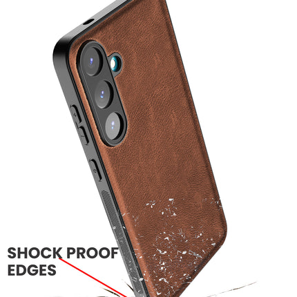 Kapa Tux Leather Back Cover for Samsung Galaxy S25 | Slim Shockproof Camera Protection Bumper Case (Brown)