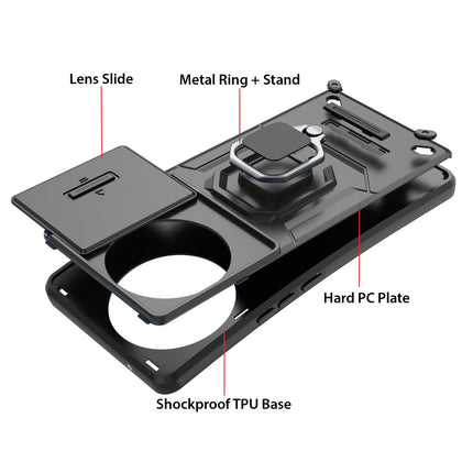 Kapa Armor Slider Back Cover for Vivo V30E (5G) | Inbuilt Ring + Camera Slider Shockproof Lens Protection Bumper Back Case (Black)